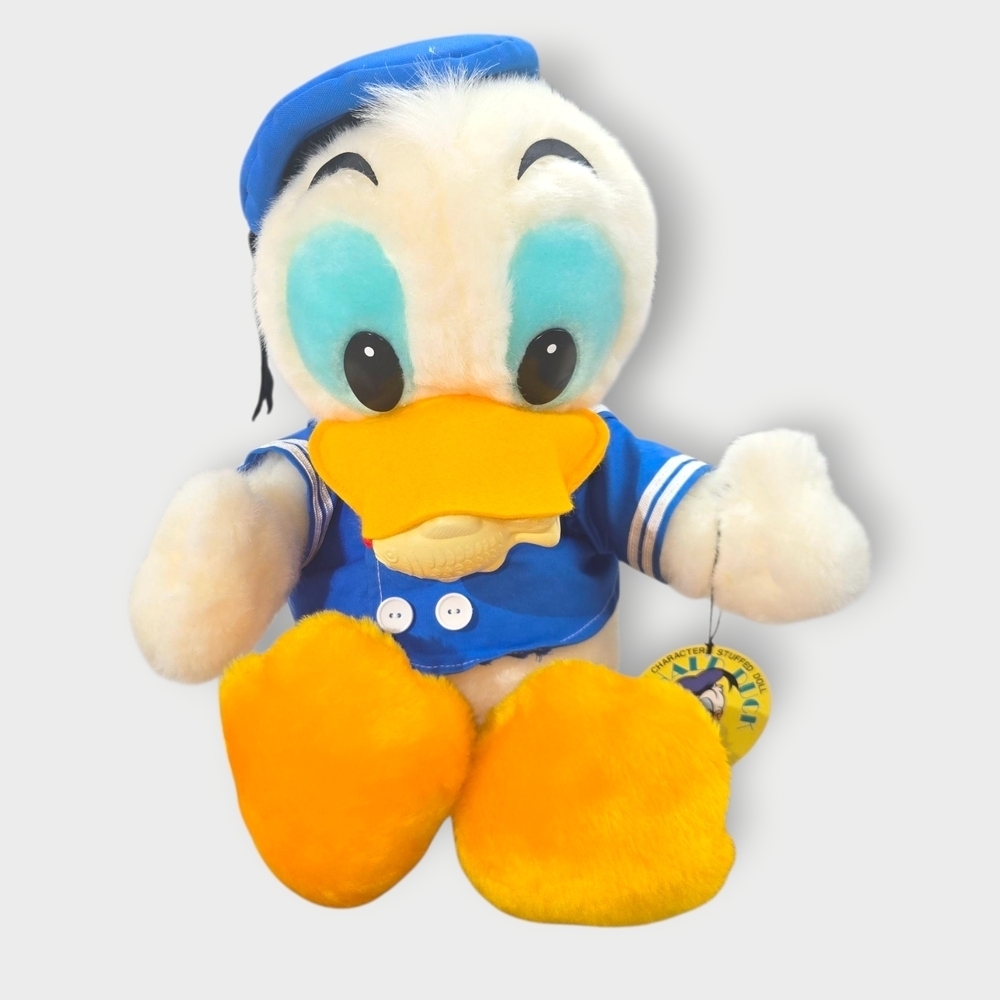 NWT Disney Plush Doll Vintage Donald Duck 16in Retro Sun and Star Rare 1970s L